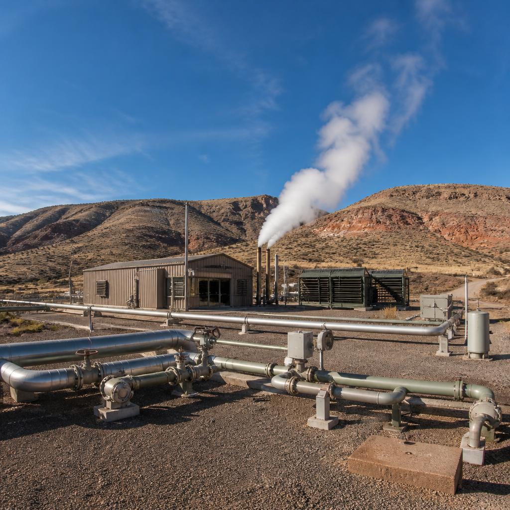 A geothermal power facility among the high-desert hills of Utah
